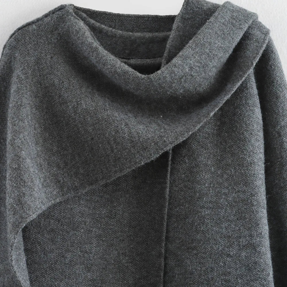 Manteau mi-long avec écharpe | Gris